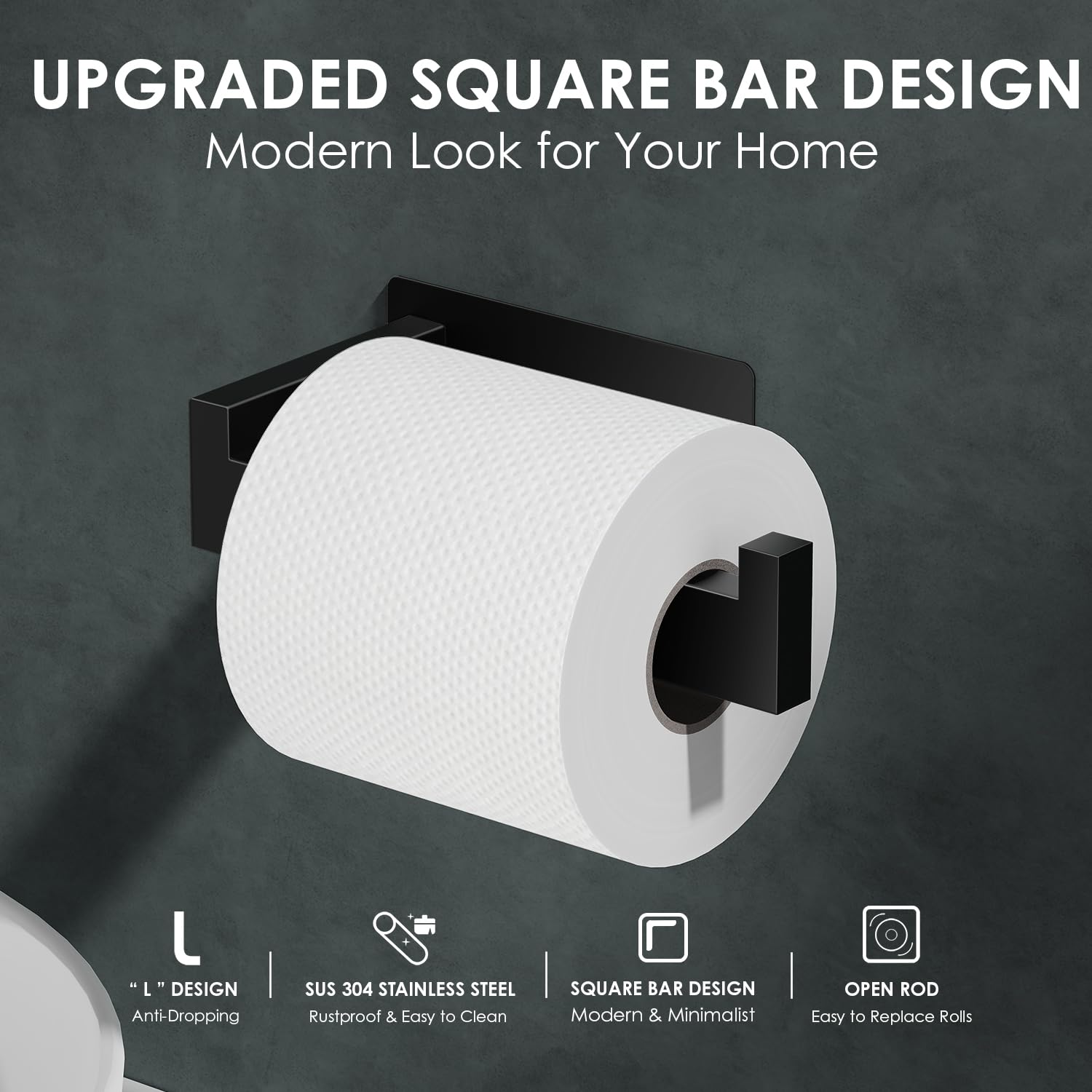 Auxmir Self Adhesive Toilet Paper Holder, Toilet Roll Holder, Matte Black — Amazon image 3
