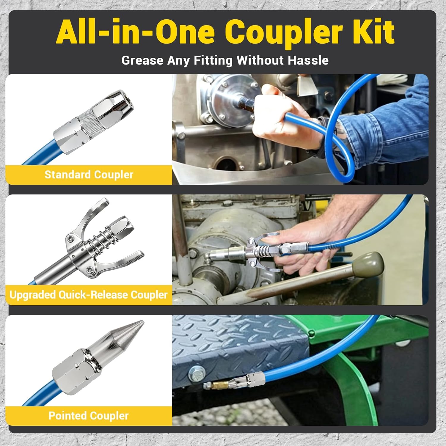 Cordless Grease Gun Compatible with DeWalt 20V MAX Battery,12000PSI Brushless Electric Grease Pump 39.4" Hose & 4 Couplers for Bulk & Cartridge Grease (No Battery)
