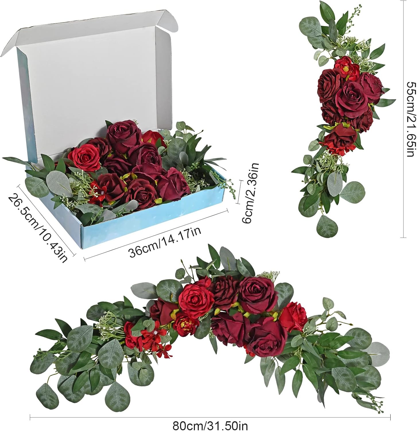 ZMZQ&flw Claret Artificial Flower Arch Swag Set for Wedding Welcome Signs Decorations and Wedding Reception Ceremony Backdrop Sweetheart Table Chair Home Decoration