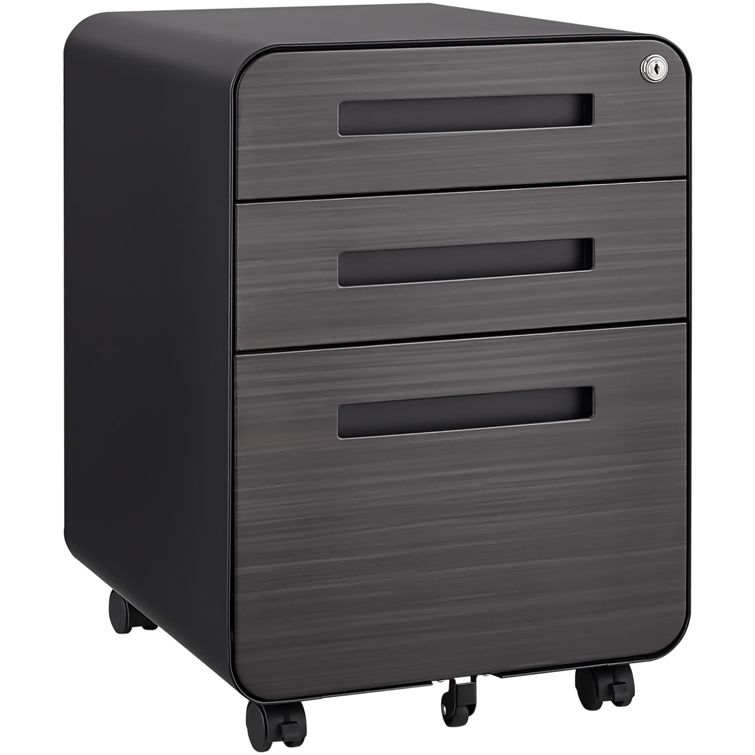 Contenitore a rotelle, mobile con serratura, 3 cassetti, organizer da scrivania, preassemblato, armadietto sottoscrivania, archiviazione da ufficio, per documenti A4/lettere/legali, grigio