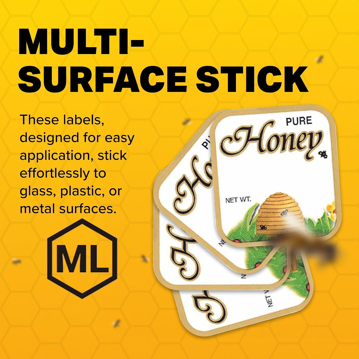 Mann Lake Customizable Golden Skep Honey Labels, for 6 oz Bear-Shaped Honey Bottles, Self-Adhesive, Easy-to-Apply, Multi-Surface Applicable, Roll of 250 (1-5/16" x 1-7/16")