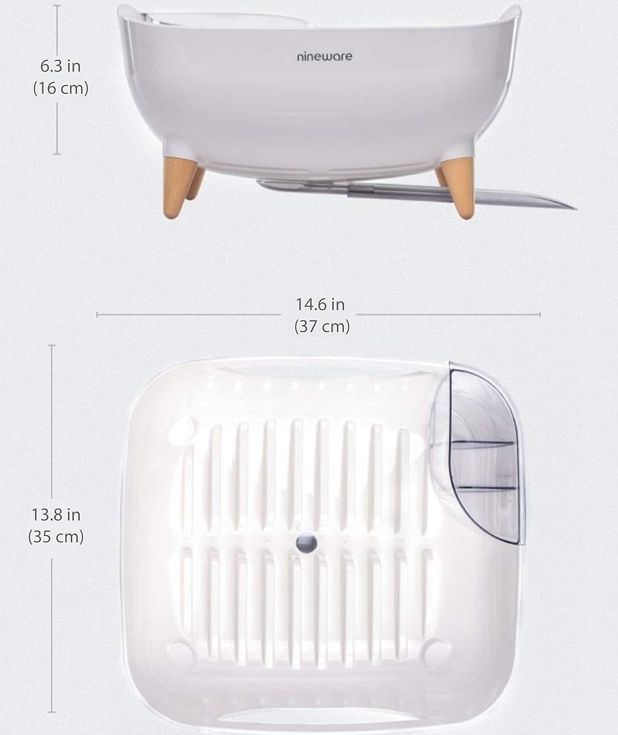 Compact Dish Drying Rack with Utensil Holder, 360° Rotating Water Drain Spout, Space Saving Kitchen Countertop Organizer, Stylish Home Decor, Made in Korea (Cream White)