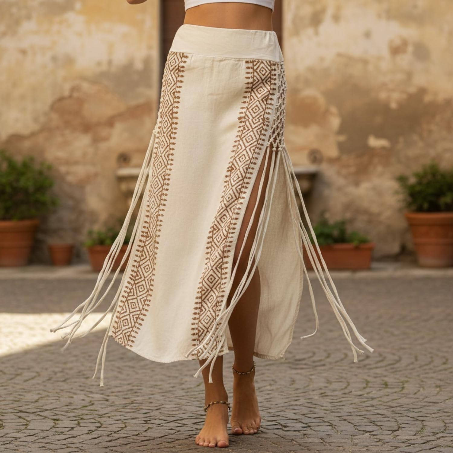 GURU-SHOP, Falda Maxi Batik, Falda Larga de Verano, Krinklerock, Verde, Sintético, Tamaño:38, Faldas Largas