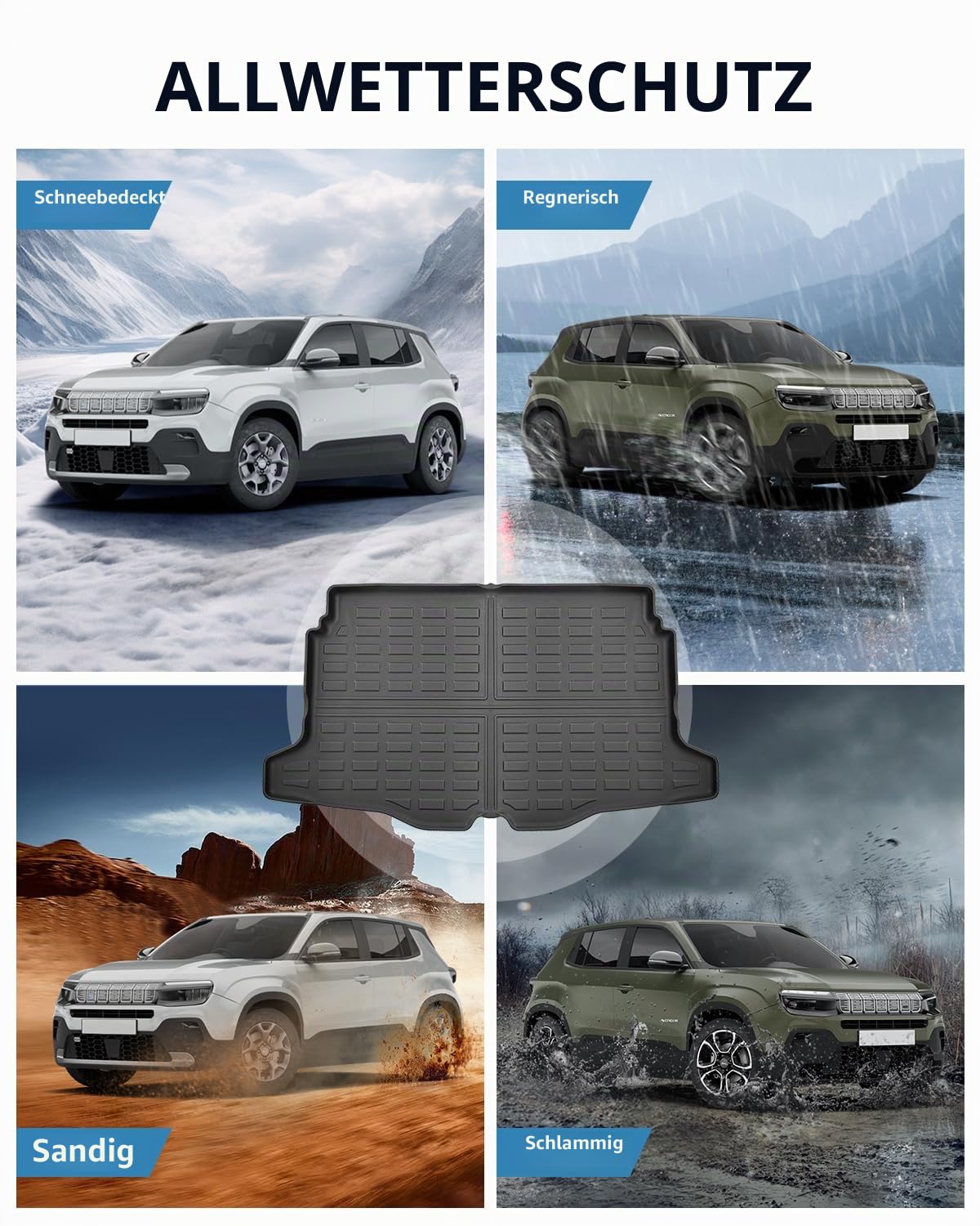 TPE Kofferraummatte Original für Jeep Avenger Hybrid EV 2023-2026 | Hinten Kofferraum Schutzmatte mit Hohem Rand, Rutschfestes und Wasserdichtes, Geeignet für die obere schicht des kofferraum