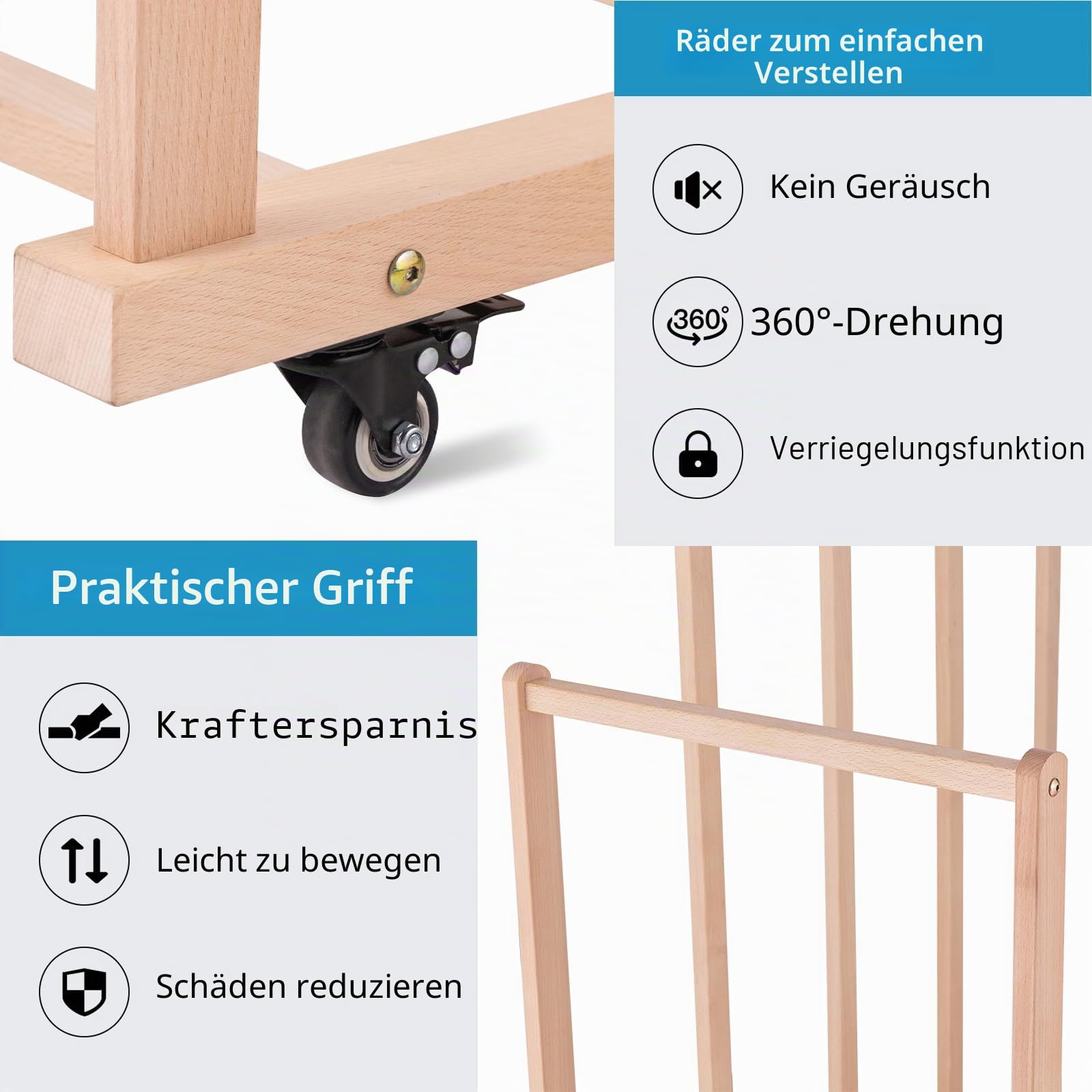 Extra großes Kunst-Leinwand-Aufbewahrungsregal, Kunst-Trockenständer, Holz-Leinwandbretter mit Griff und Lenkrollen für Zeichenbretter, Paneele, Kunstwerke im Kunststudio/Galerie
