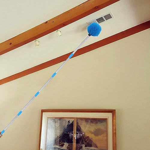 Miniatura 7 de Plumero de telaraña con poste, poste de acero inoxidable de 6 pies Cepillo de telaraña con cerdas de rigidez media para paredes, vigas, estantes,