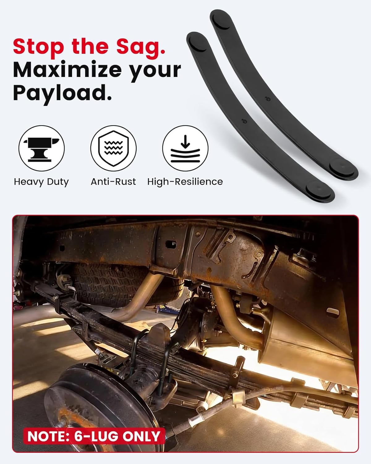 1.5"-2" Rear Add-A-Leaf Lift Kit with 9.25" Extended U-Bolts Compatible with 1995-2023 Toyota Tacoma (6-LUG ONLY) - Complete Rear Suspension Leveling Solution