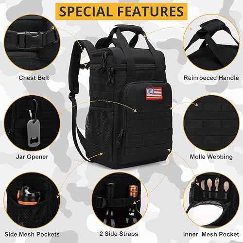 Miniatura 7 de Mochila térmica táctica, mochila de almuerzo para hombres y adultos, para trabajo con asa, mochila térmica suave aislada, impermeable, a prueba de