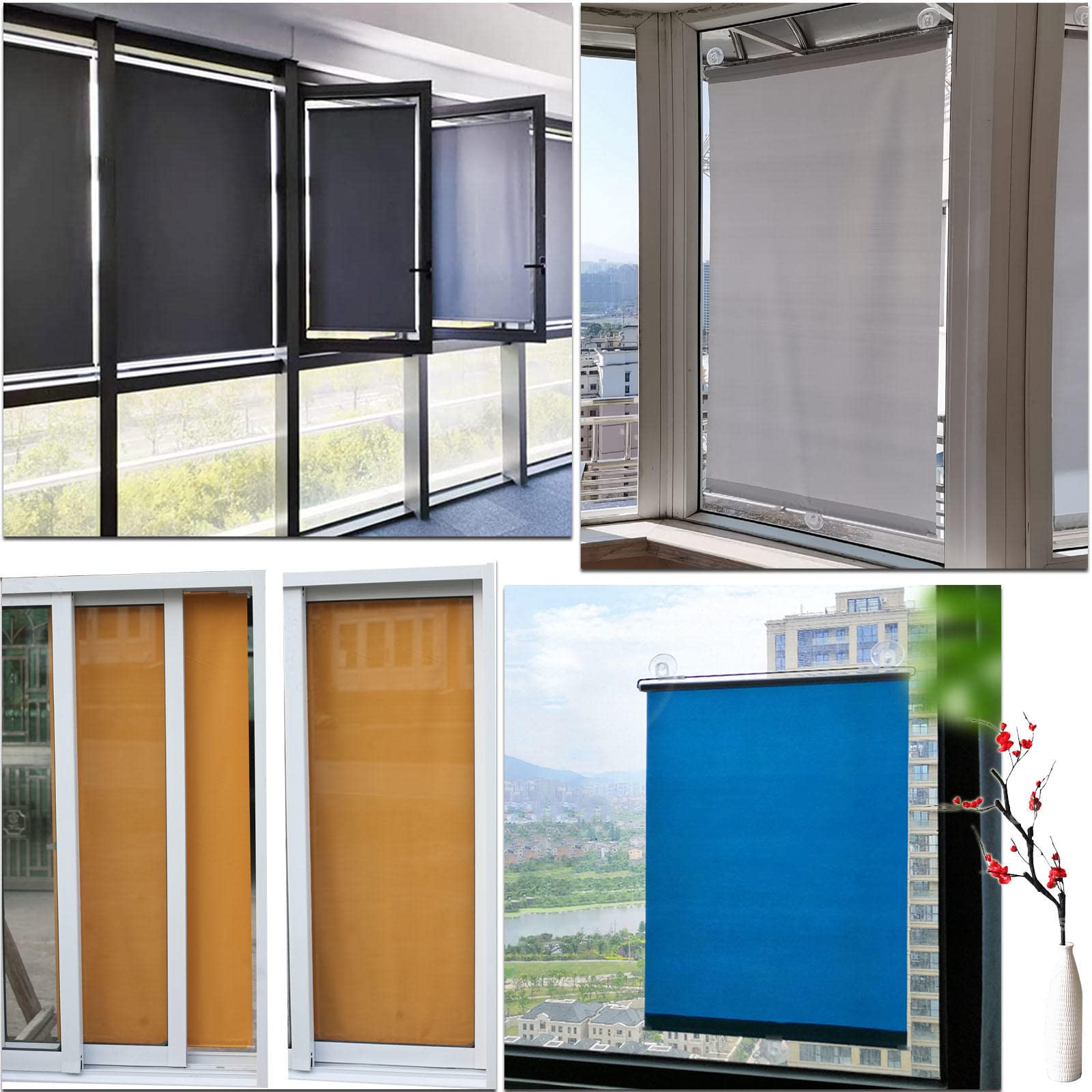 Tende oscuranti con ventose,anti-UV tenda avvolgibile di 30-75 cm di larghezza,frangisole automatici a scomparsa,senza forare,tende temporanee portatili per porte e finestre,Blue-75x125cm/29x49in