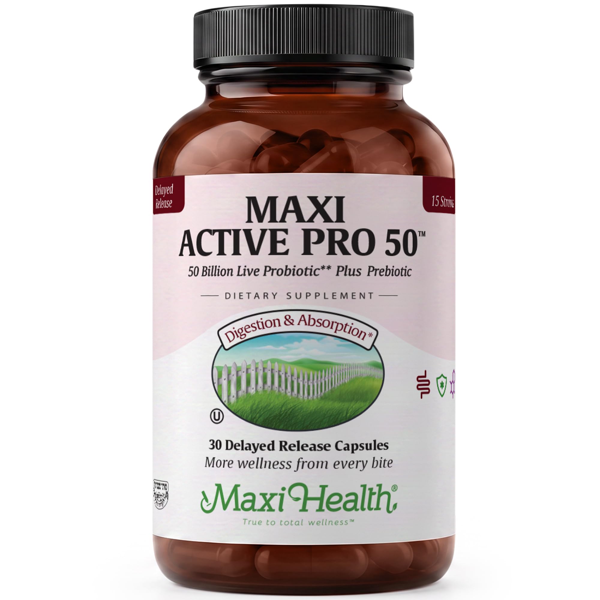 Maxi Health® Probiotics 50 Billion CFU with Prebiotics (30 Capsules) 30 Count (Pack of 1)