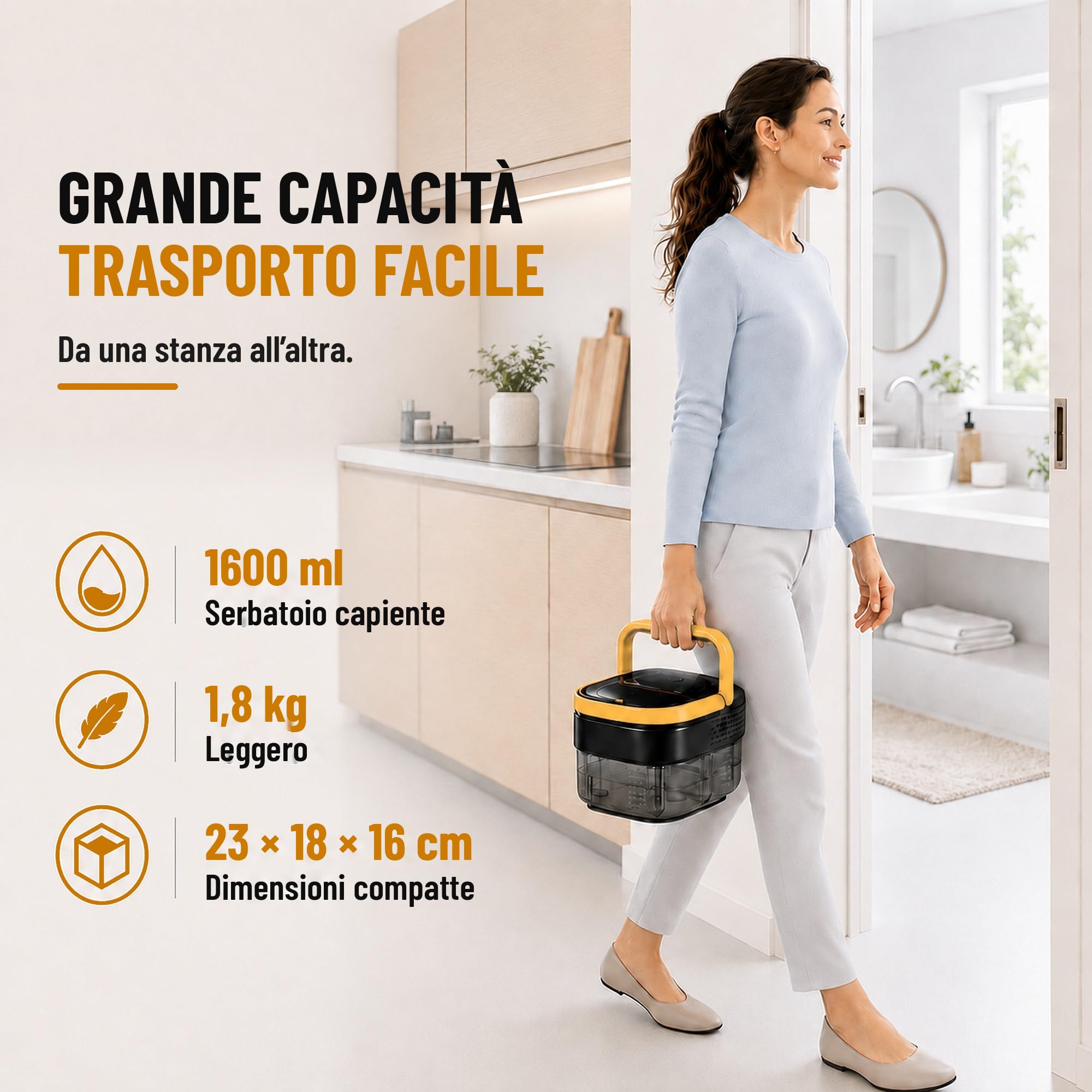 Pulitore a Vapore Portatile 17-in-1, Casa&Auto, Tempo Riscaldamento 10s, Serbatoio 1600ml, 3 Livelli Vapore Regolabili su Impugnatura, Raggio 4,5m, Accessori: Cucina, Bagno, Pavimenti, Finestre, Auto