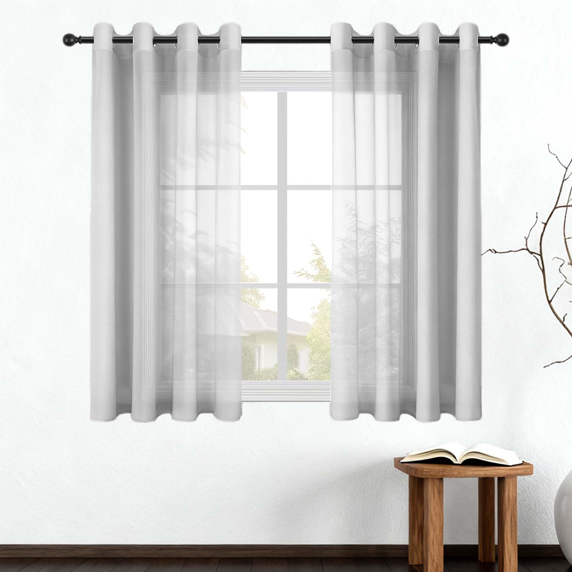 Rideau voilage contre le vis-à-vis 320x255 cm gris clair semi-transparent pour salon lumineux