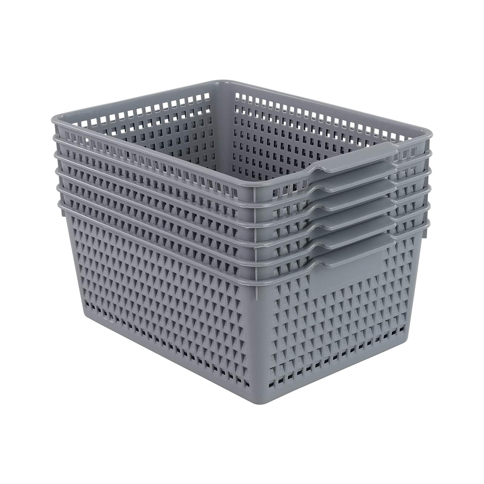 Gloreen 6 Packs Plastic Storage Basket, Multipurpose Storage Basket for Organizer, Grey