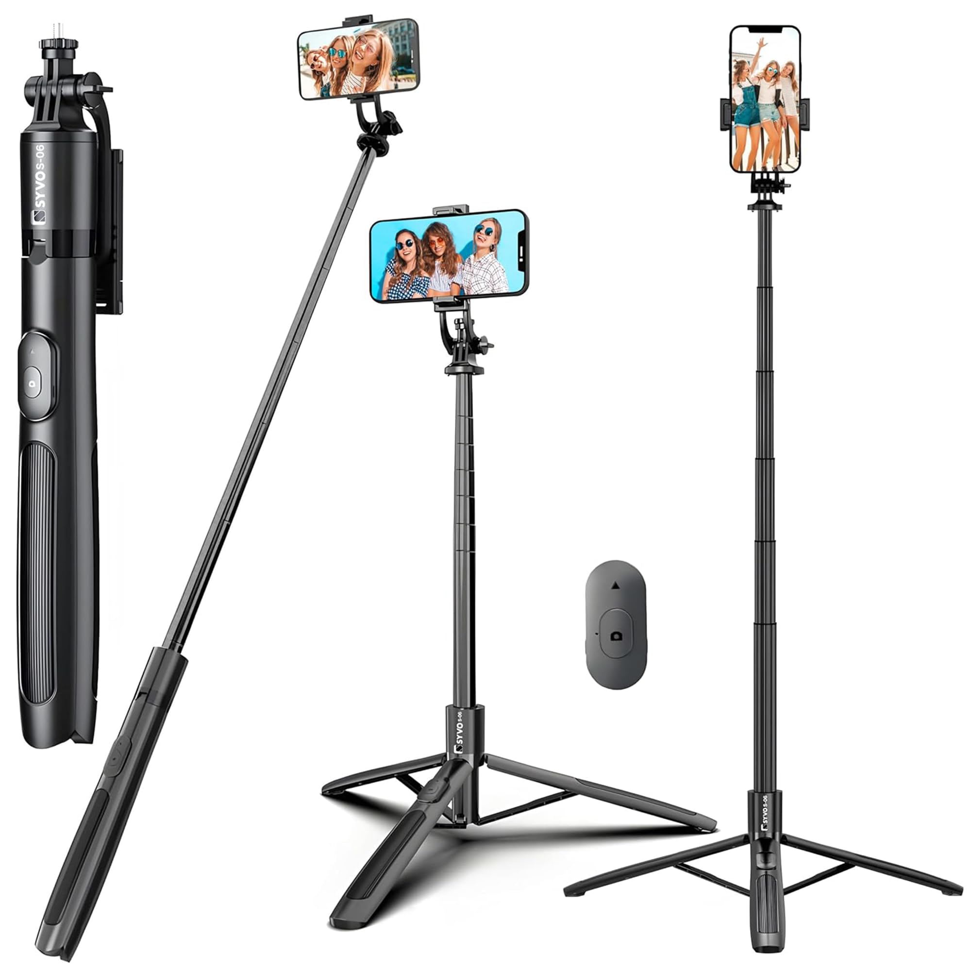 Syvo S-06 62 Inch (156CM) Bluetooth Selfie Stick, Foldable Multifunction Tripod with Remote Control for Mobile Phones, Cameras, Ring Lights, and GoPro - Ideal for Live Recording and Vlogging-image-8