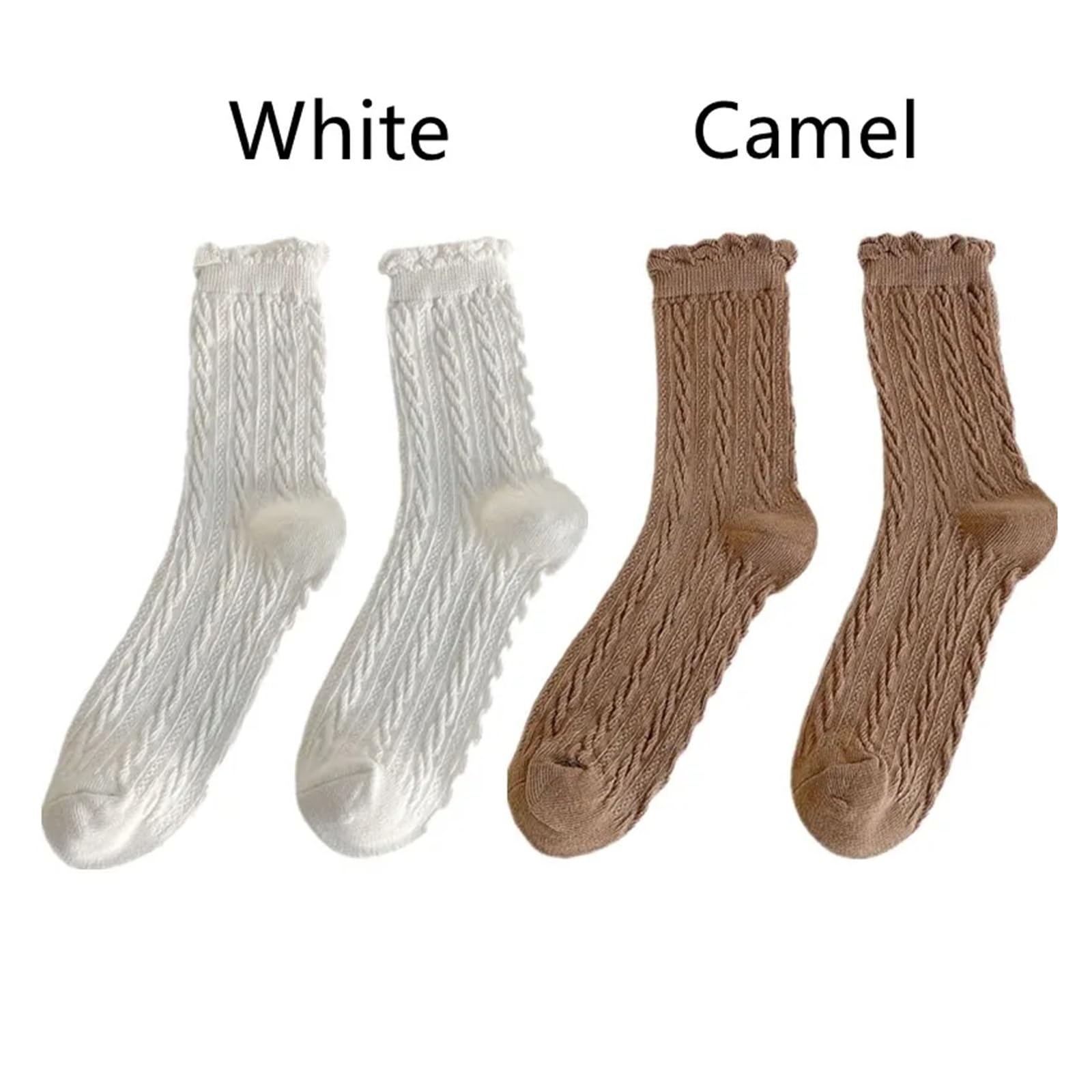 OJEVMLFVQ Ruffle Socks 2 Pair Spring Autumn Lace Frilly Ruffle Sock(White Camel)