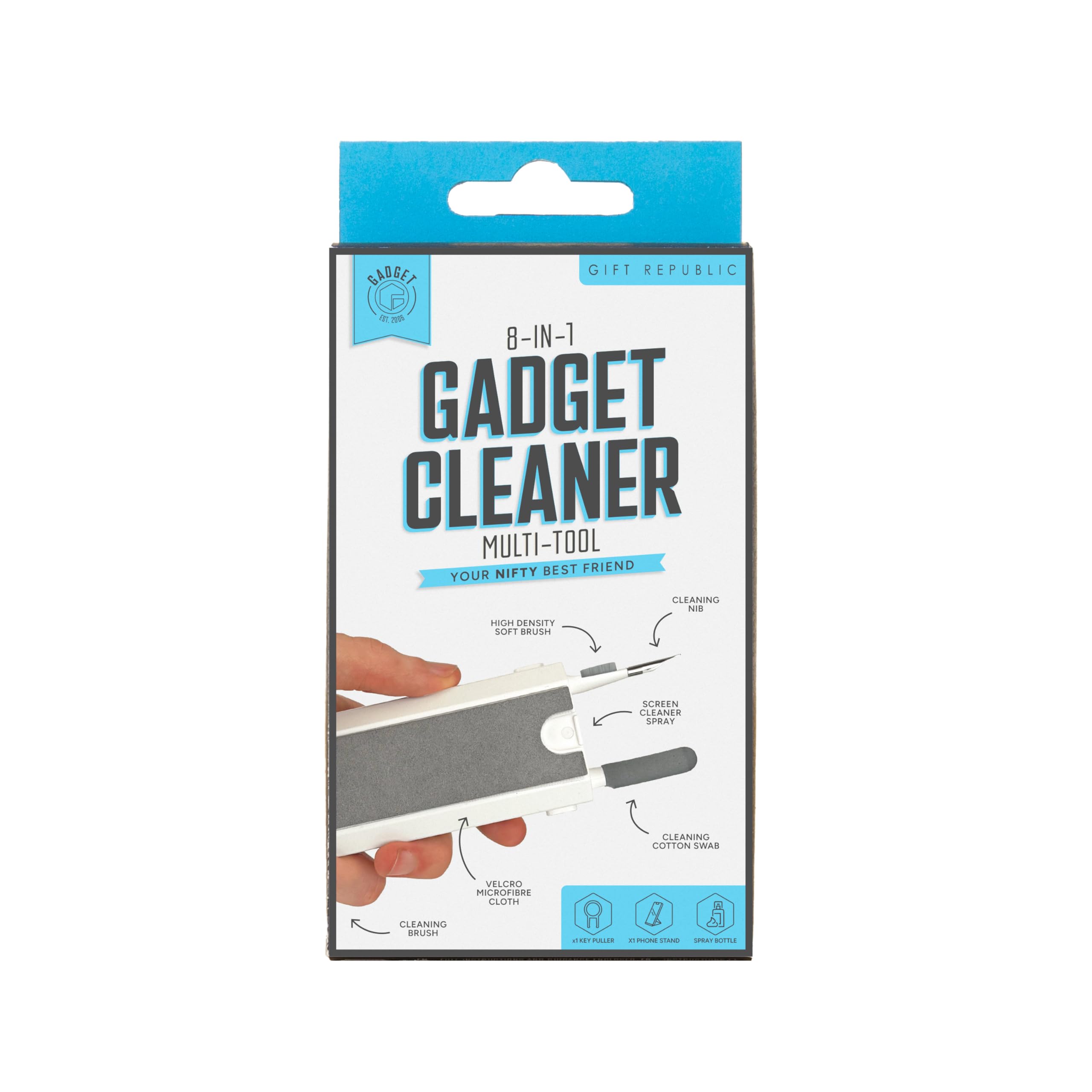 Gift Republic 8-in-1 Gadget Cleaner - Compact Multi-Tool for Tech Maintenance | Keyboard, Screen & Device Cleaning Kit with Brush, Swab, Key Puller & Microfibre Cloth