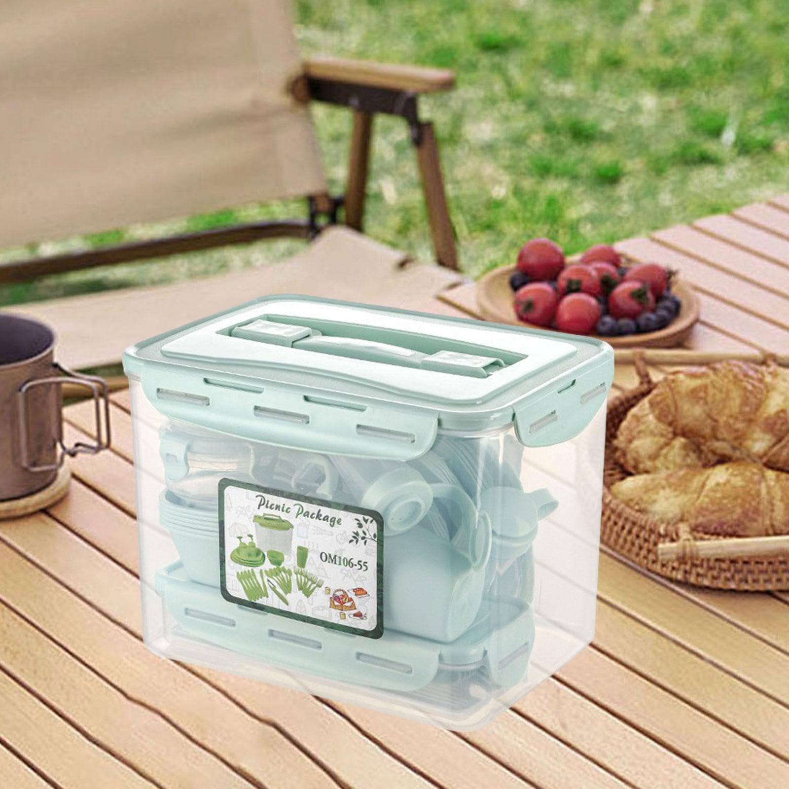Set di stoviglie per 6 Persone, Kit di Posate, stoviglie per casa, Scuola, Picnic, Barbecue, Piatti e Ciotole infrangibili, impilabili, Portatili, Verde