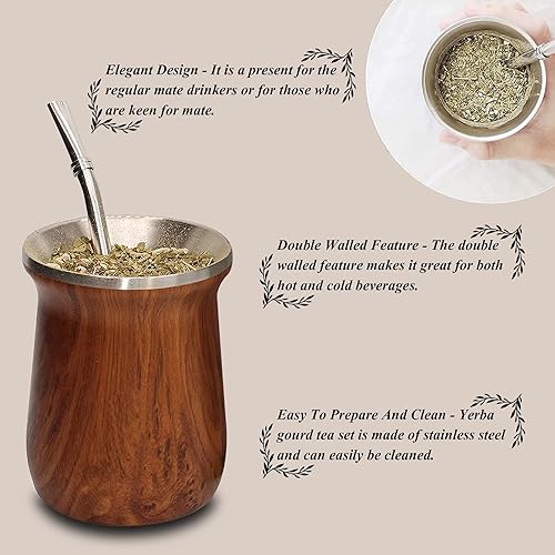 Miniatura 6 de LA FEE Yerba Mate - Juego de tazas de huevo y calabaza natural, color marrón (taza tradicional original, 12 onzas), incluye popote de yerba mate y