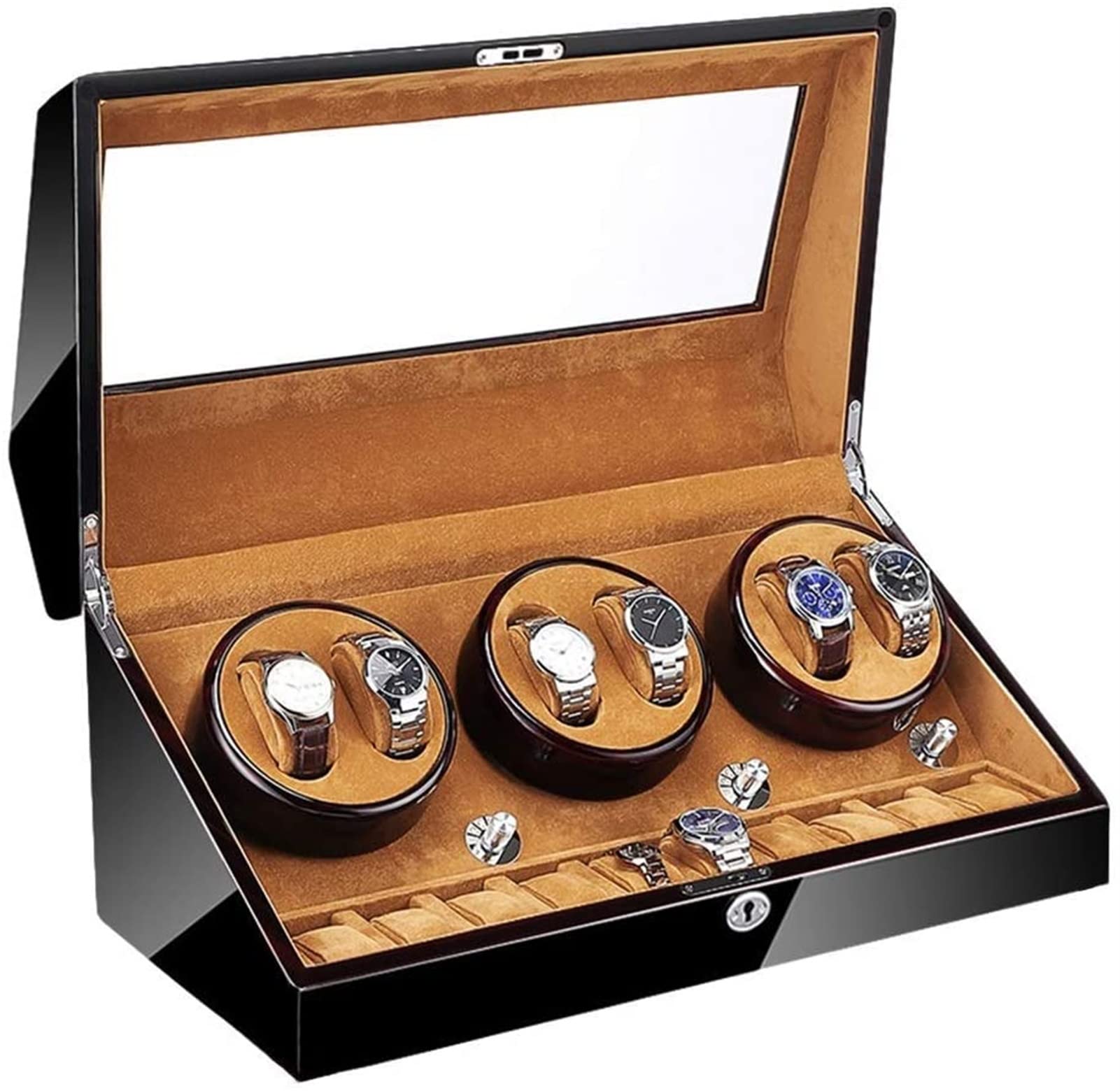 MYUYEE Watch Winder Automatic Watch Winder 6+10 Super Quiet Motor With Led Backlight Watch Winder Box Piano Paint Exterior 4 Rotation Mode Accessories