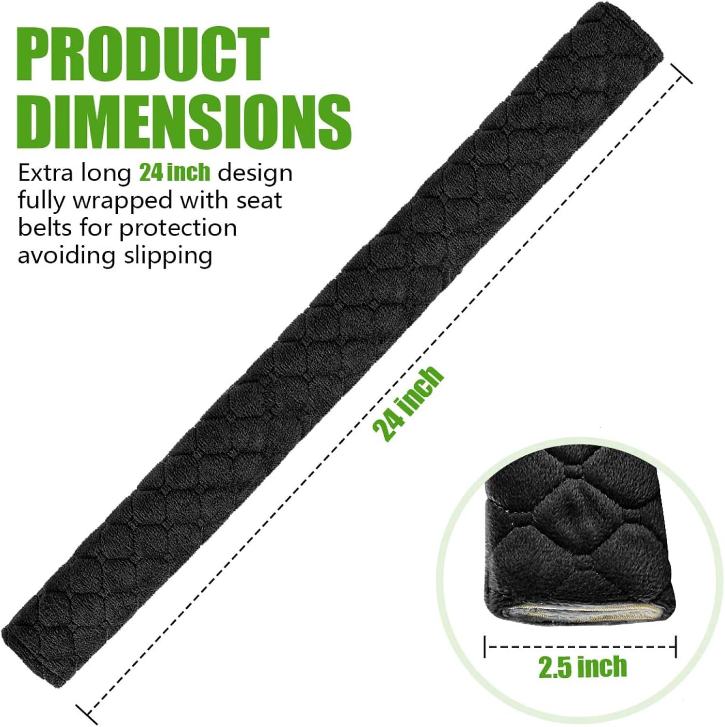 24 Inch Soft Comfort Auto Seat Belt Cover Long Car Seatbelt Shoulder Neck Chest Protector Pad Strap Car Interior Accessories for Truck SUV RV Comfortable Driving Black