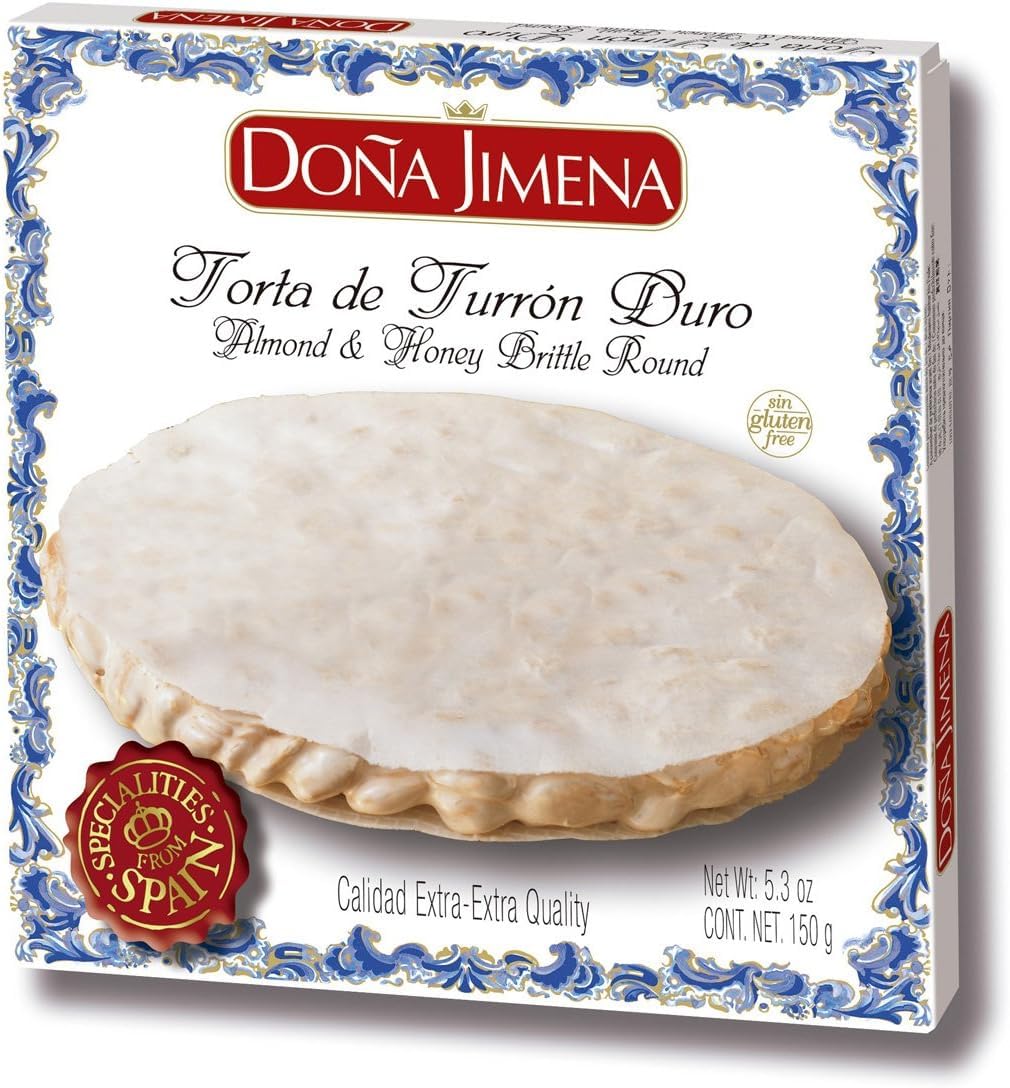 DOÑA JIMENA - Torta de Turrón Duro de Almendra, Textura Crujiente, Dulce Navideño de Receta Artesanal, Calidad Extra, Formato Redondo, Turrón Tradicional, Sin Gluten, 150gr