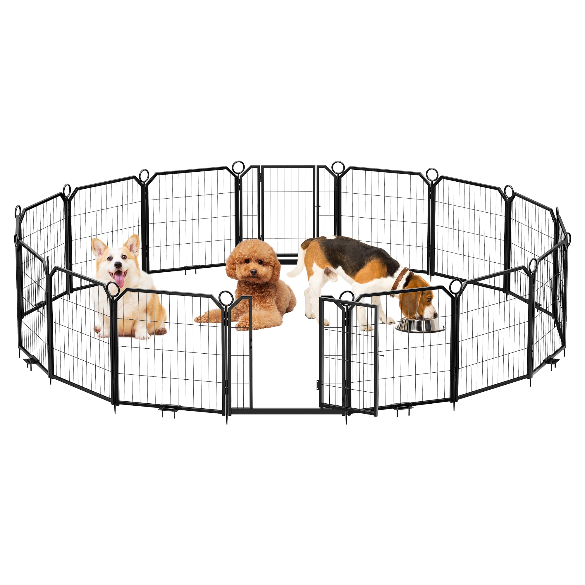 Photo 1 of Dog Playpen 24 Inch 16 Panels, Large Exercise Puppy Pen with Lockable Door, Heavy Duty Metal Dog Fence Outdoor for Yard Backyard Home Foldable