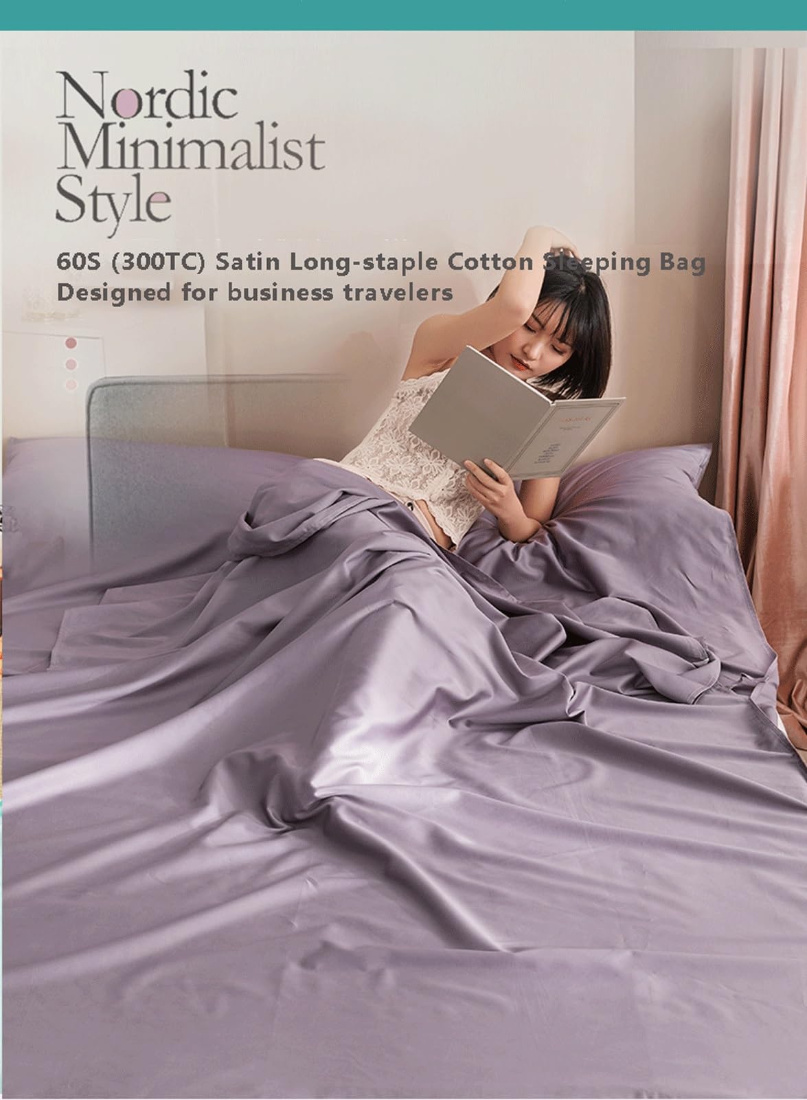 RUZGAR Sleeping Bag Liner Zipper 300 Thread Count Long Staple Cotton Lightweight Portable Sleeping Sheet Single Double Travel Camping Sheet (Color : Pink, Size : 160x210cm-63x82)