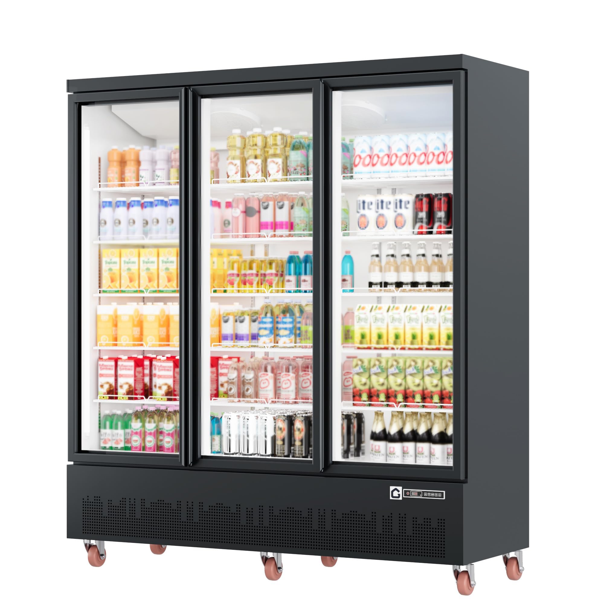52.9 Cu.Ft Commercial Display Refrigerator,Glass Door Beverage Cooler with Adjustable Shelves,LED Lighting &amp; Advertising Panel, Mobile Design,