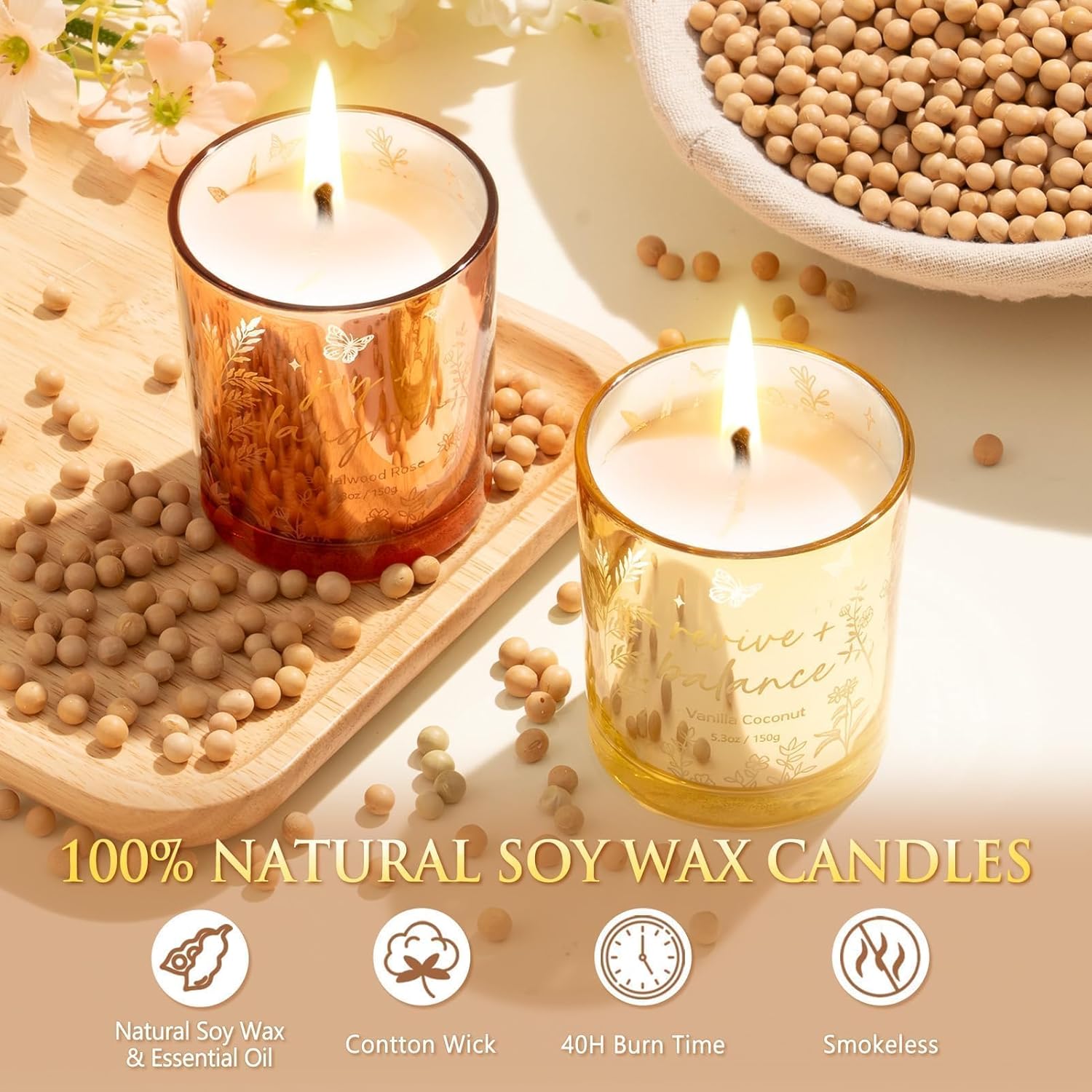 Unique Birthday Gifts for Women, Easter Basket Mother's Day Gifts for Women Her Mom Sister Grandma Wife, Christmas Candles Hummingbird Rotating Scented Candles Set for Woman w/Crochet Flower Bouquet
