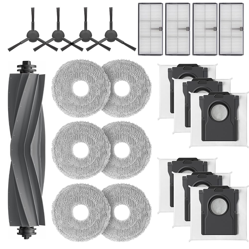 Geoviizon Zubehör für dreame L10s Pro Ultra Heat/L10s Ultra Gen 2/X30 Ultra/Mova E30 Ultra Roboter Staubsauger, 1 Hauptbürste, 4 Hepa Filter, 6 Staubbeutel, 6 Wischtücher, 4 Seitenbürsten Ersatzteile