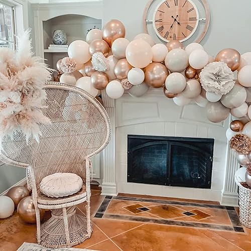 Miniatura 6 de Kit de guirnalda de arco de globos 147 globos de doble relleno color crema melocotón cromado oro rosa para cumpleaños baby shower boda y graduación