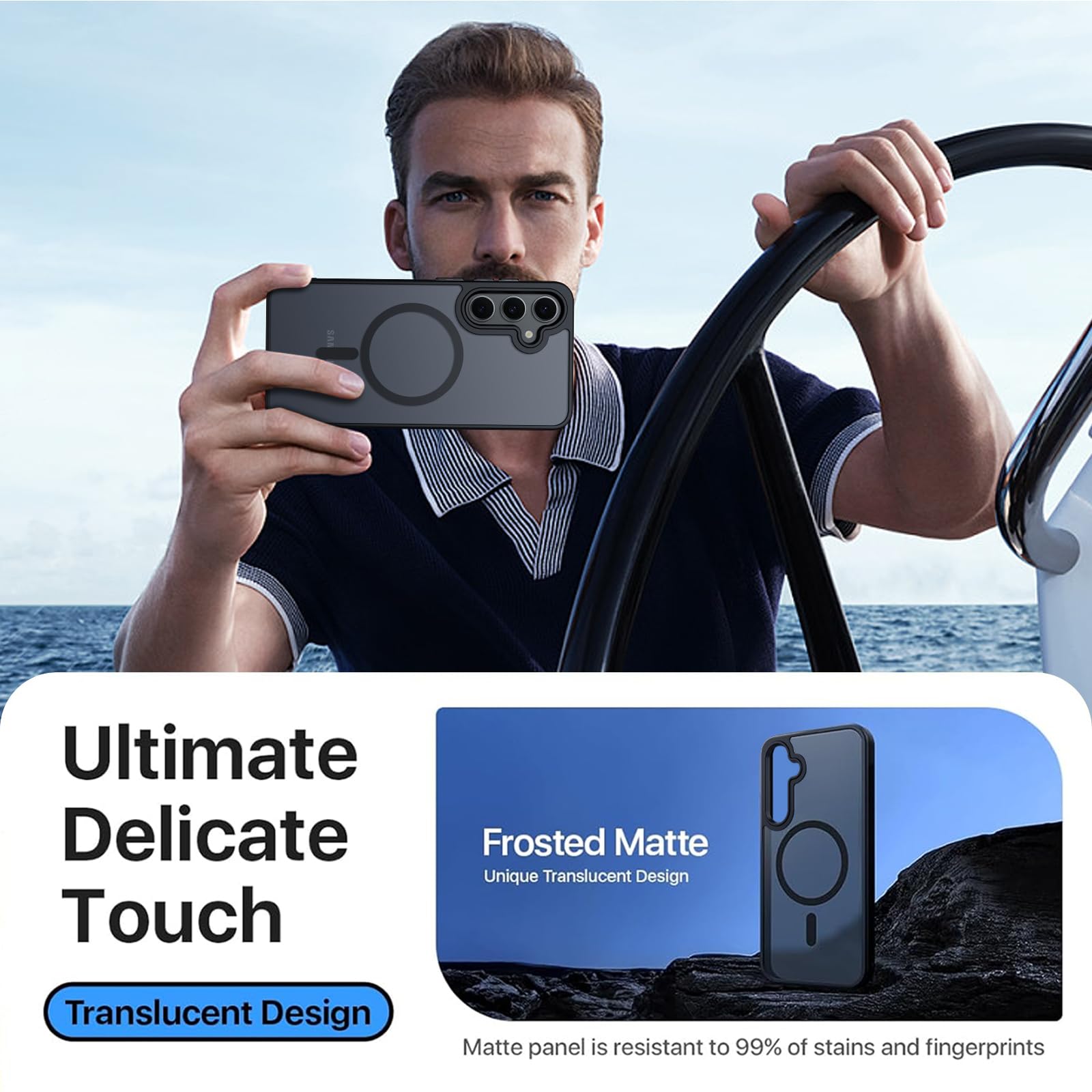 COPIKE Cover Magnetica per Samsung Galaxy S24 FE 5G con 2 Pezzi Vetro Temperato e 2 Lente Fotocamera Protezione, Custodia Sottile Antiurto Posteriore Glassata Traslucida Anti-Impronte, Opaca Nero