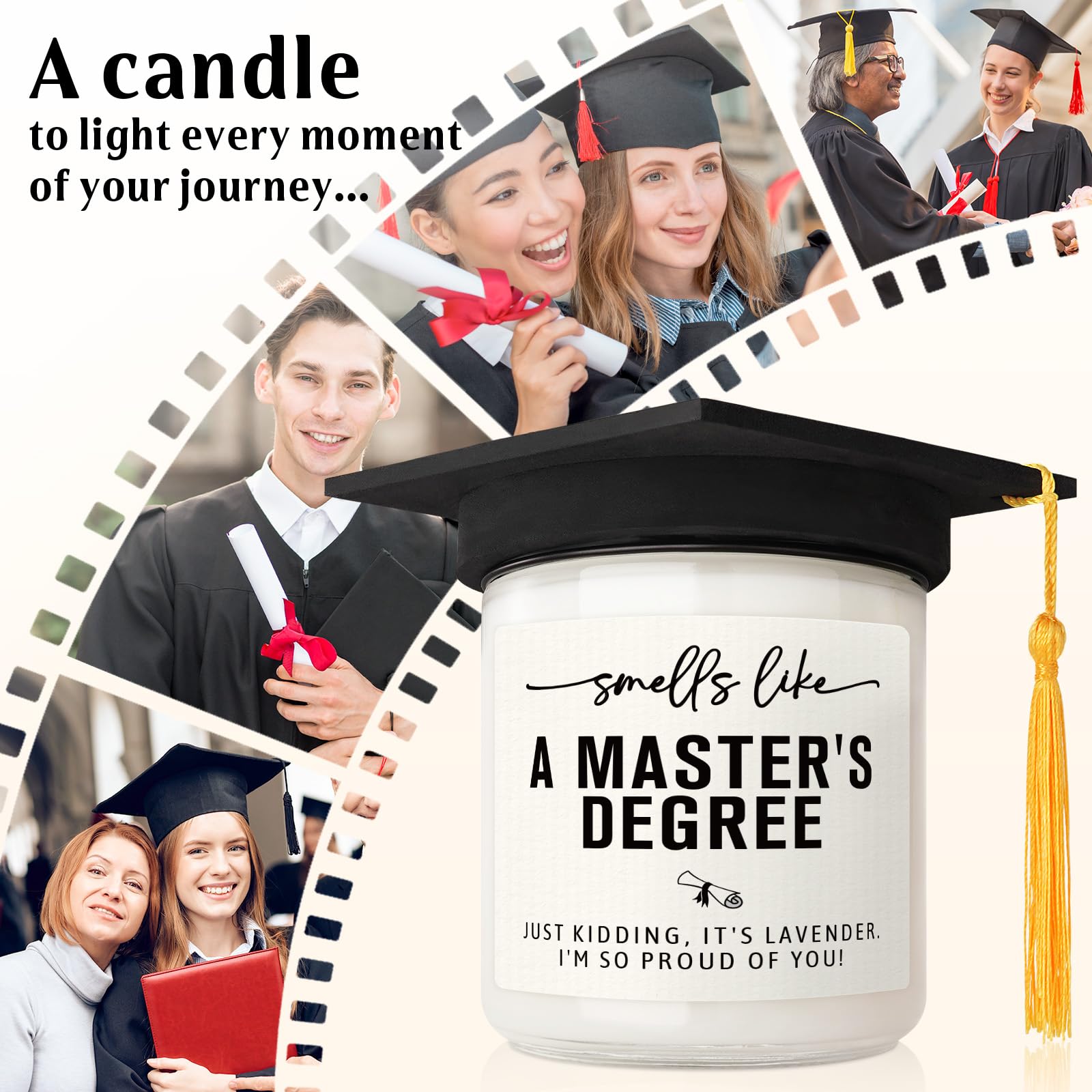 Masters Degree Graduation Gifts- Funny Masters Degree Candle with Mortarboard- Graduation Gift for Her/Him/Graduates, Grad Gift for Women/Men, Lavender, Soy Wax