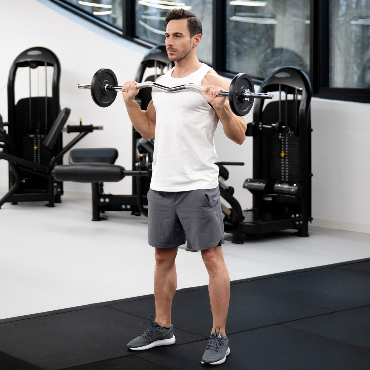 Gymtek Barra de pesas larga – Barra de pesas – Barra de pesas – Pesas – Acero endurecido – Pesos hasta 85 kg – Diámetro 27 mm – 120 cm de largo – estriada – Abrazaderas en estrella