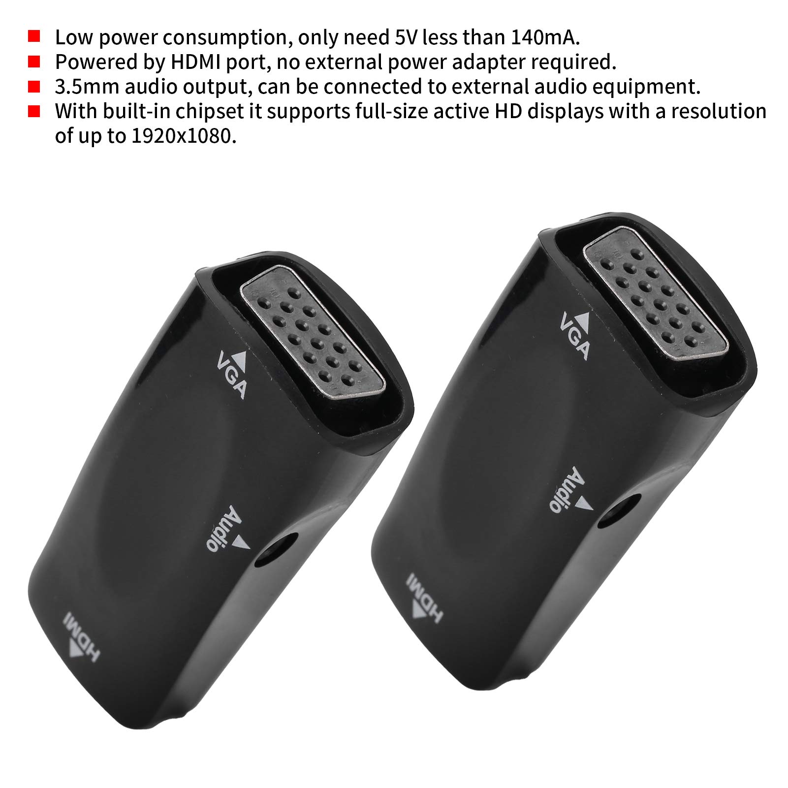 Goshyda Adaptateur HDMI Femelle vers VGA, Convertisseur Vidéo 1080P avec Câble Audio 3,5 mm