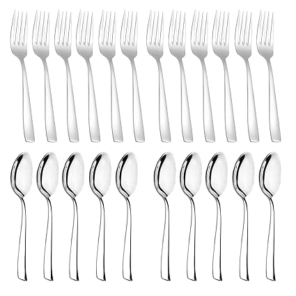 [Set of 24] Premium 12 Spoons and 12 Forks Silverware Set,Food Grade Stainless Steel Flatware Cutlery Set for Home,Kitchen and Restaurant,Dishwasher Safe - Dinner Fork(7.5 inch) and Spoon (7.5 inch)