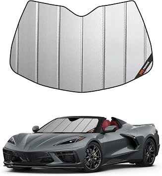Pigenius Windshield Sun Shade for Chevy Corvette C8 2020-2026, Premium Grey Leather Finish