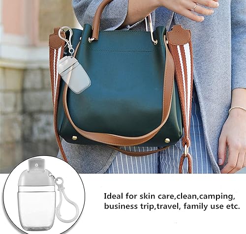 Miniatura 6 de 10 botellas vacías transparentes de 1 onza y 1.0 fl oz para desinfectante de manos, soporte de viaje, gancho para llavero, tapa abatible blanca,