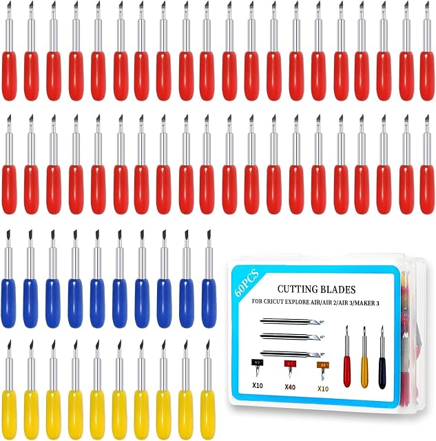 60PCS Replacement Blades for Cricut, Cut Blades for Cricut Explore Air 2/Air 3/Maker 3/Blades for Explore, Cricut Cutting Replacement Blades Compatible with Cricut (Multicolored)