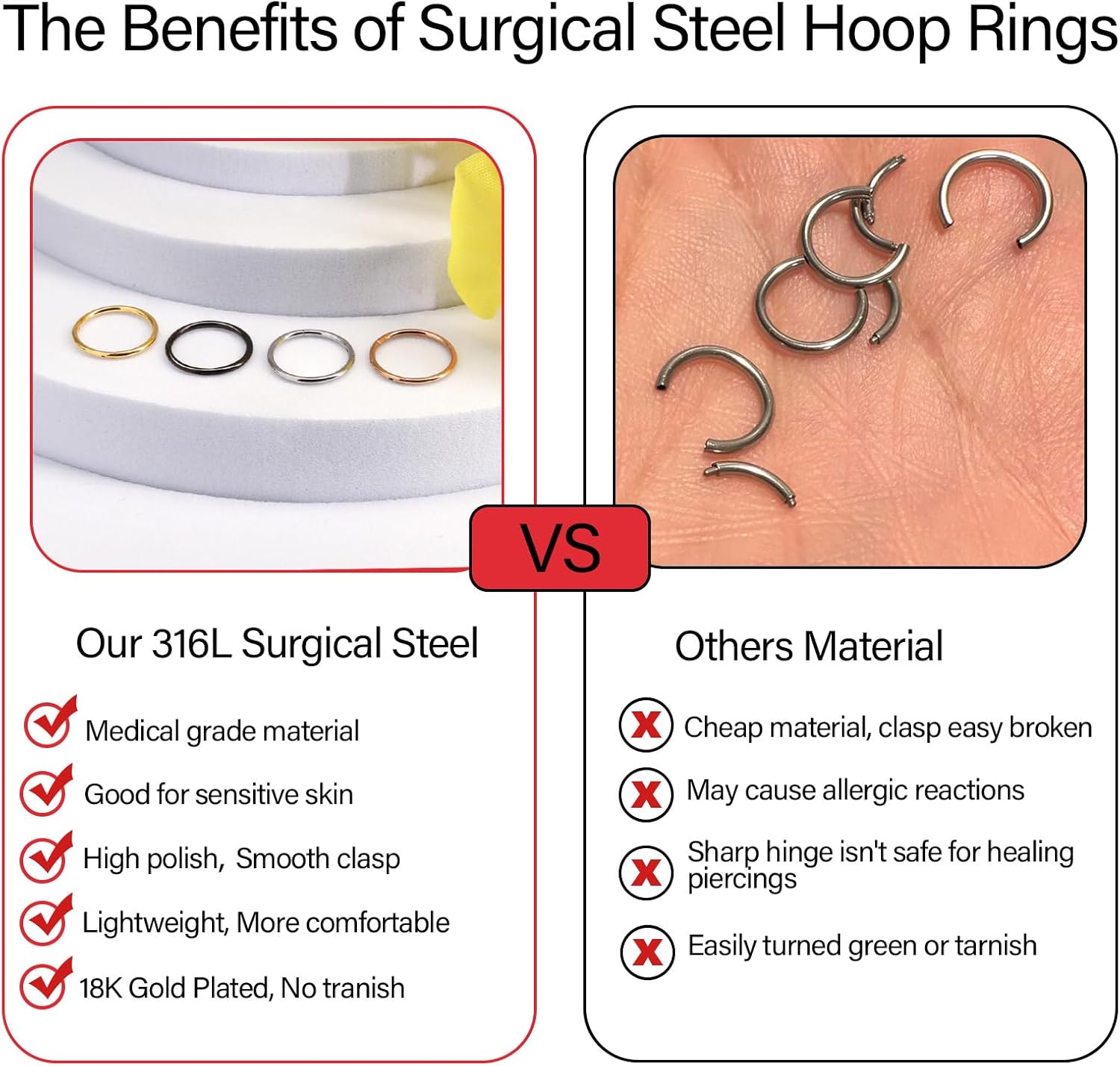 1Pcs 316l Surgical Steel Nose Rings Hoop 20G 18G 16G Hinged Clicker Septum Cartilage Ear Piercing Gold-Silver-Black Diameter 6mm to 12mm - Image 3