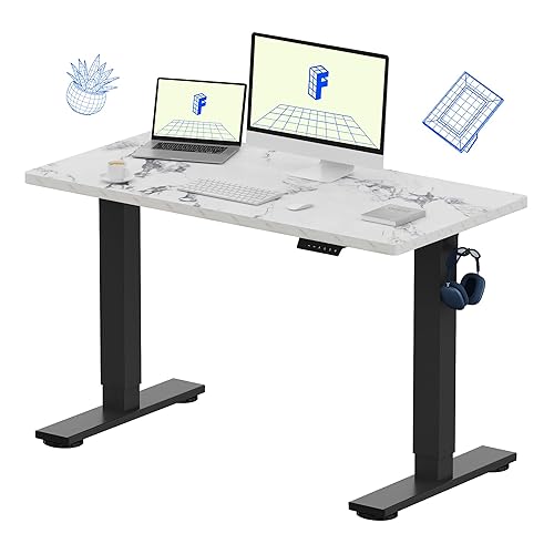 FLEXISPOT EN1 One-Piece Standing Desk with 1-Inch Thick Desktop, 48"x24" Electric Height Adjustable Desk for Home Office & Multi-Device Workstations, Marble Gray