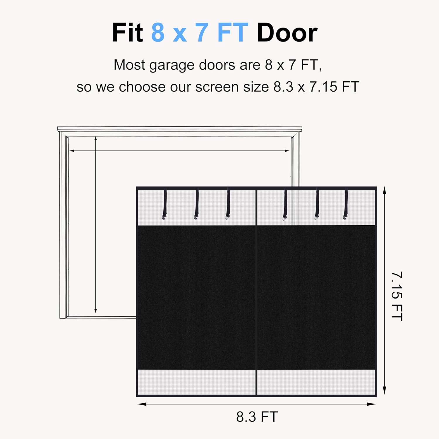 HBlife Privacy Garage Door Screen Blackout for 1 Car Garage, 8x7FT Heavy Duty Magnetic Garage Screen Door Mesh, Hands Free Retractable Garage Net Screen with 6 Roll Up Starps and 26 Magnets, Black