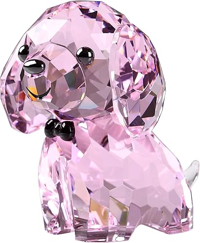 DOJOZ Estatua de escritorio de cachorro de cristal lindo lindo estatua de escritorio pequeños adornos decoración del hogar (rosa)