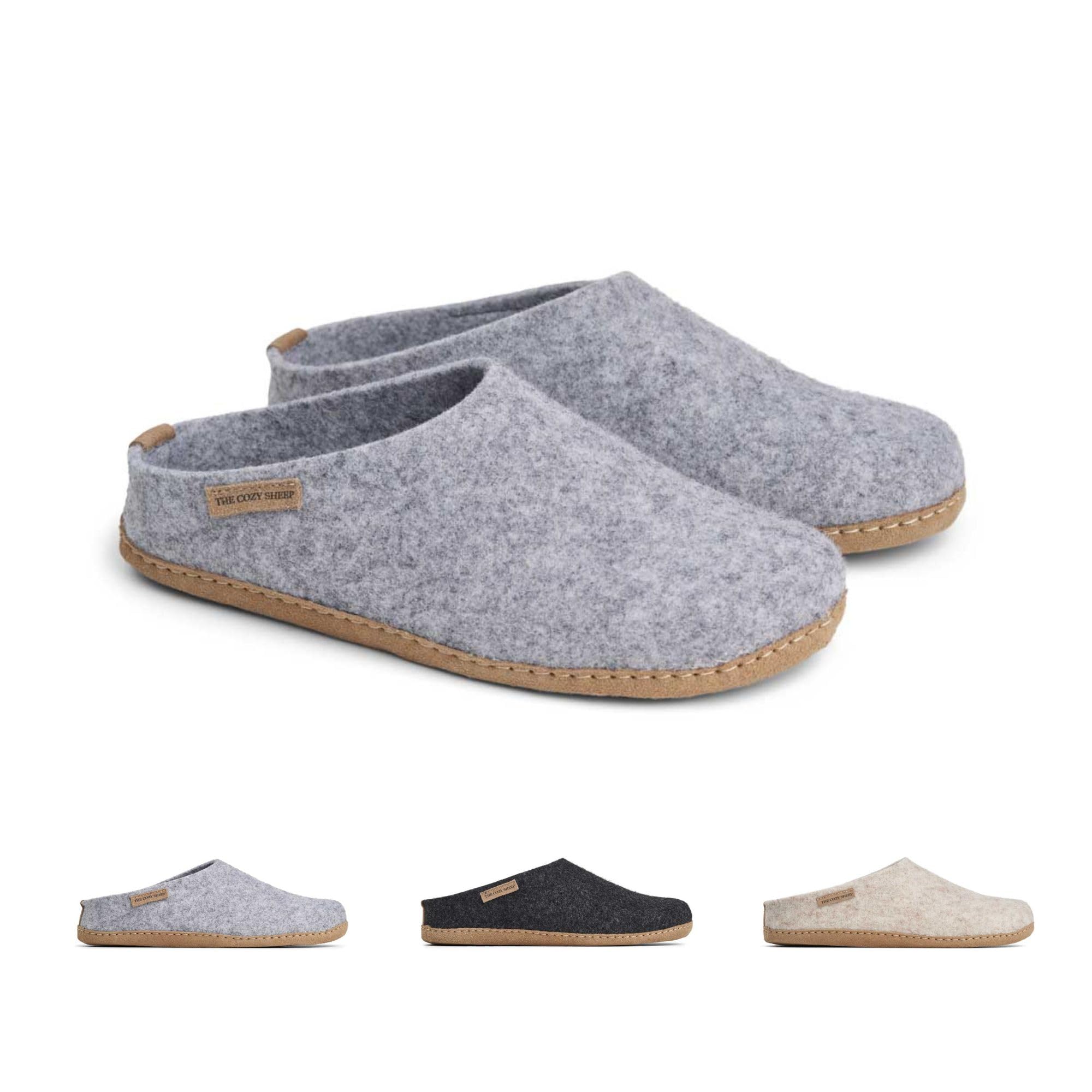 THE COZY SHEEP Filzpantoffeln mit Ledersohle | Praktische Damen & Herren Hausschuhe Sommer und Winter | Bequeme Hüttenschuhe Damen und Herren | Filzhausschuhe Geschlossen