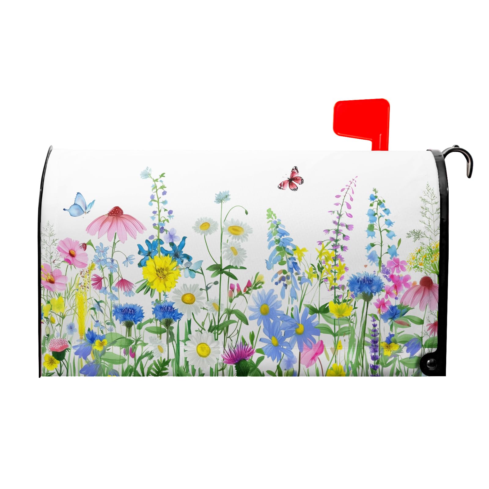 Spring Summer Flowers Mailbox Covers Magnetic Summer Butterfly Floral Mailbox Cover Standard Size 21 X 25.5 Inch Spring Holiday Welcome Wrap Post Letter Box Decorative for Outdoor Home Garden Yard