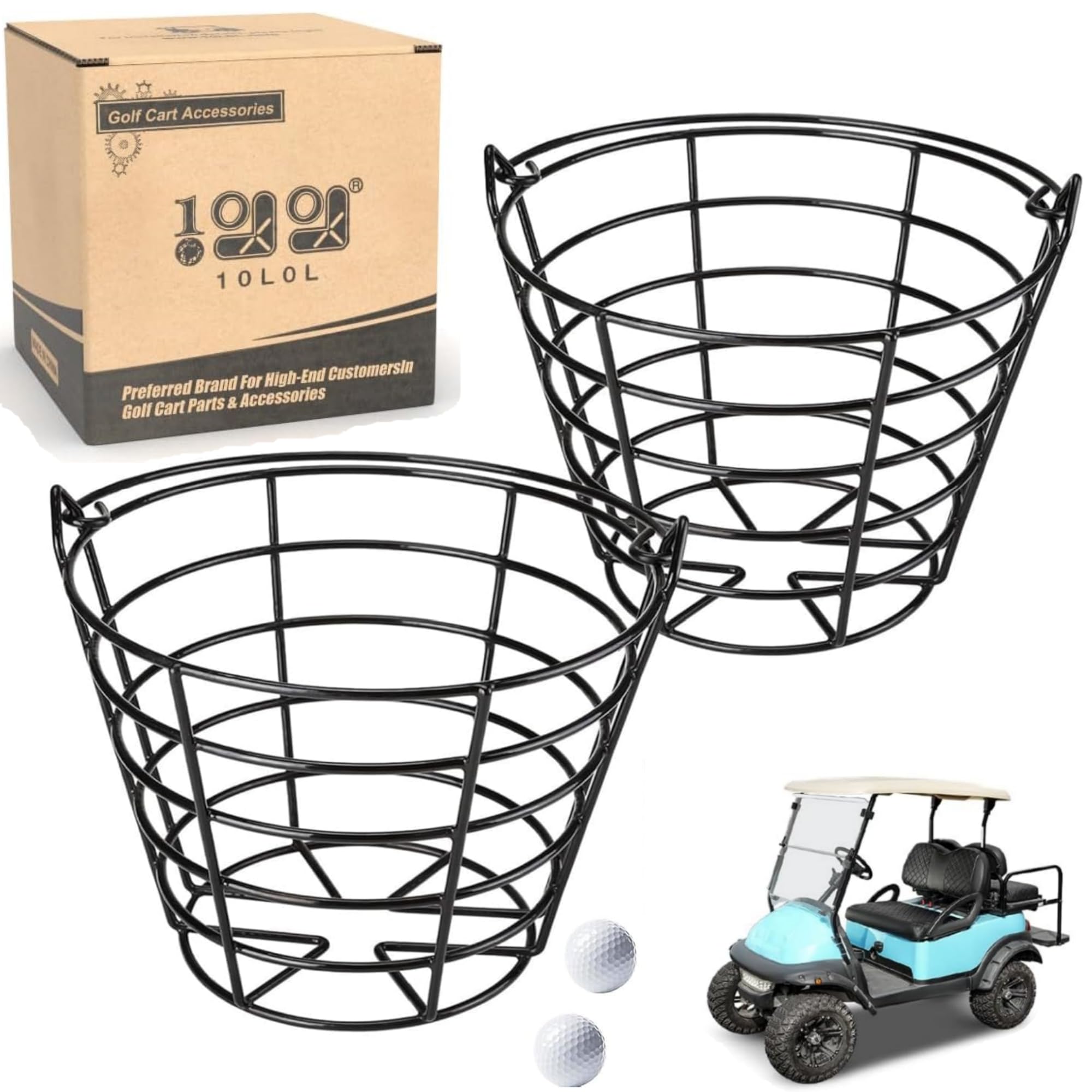 10L0L Golfballkorb aus Edelstahl, fasst 50 Bälle, Golfballeimer mit Griff, 2 Stück