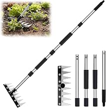 Weeding Rake, Garden Rake with Handle (155 cm) Teeth Multi-Function Manganese Steel Weeding Rake for Weeding, Loosening and Sowing (8 Teeth)