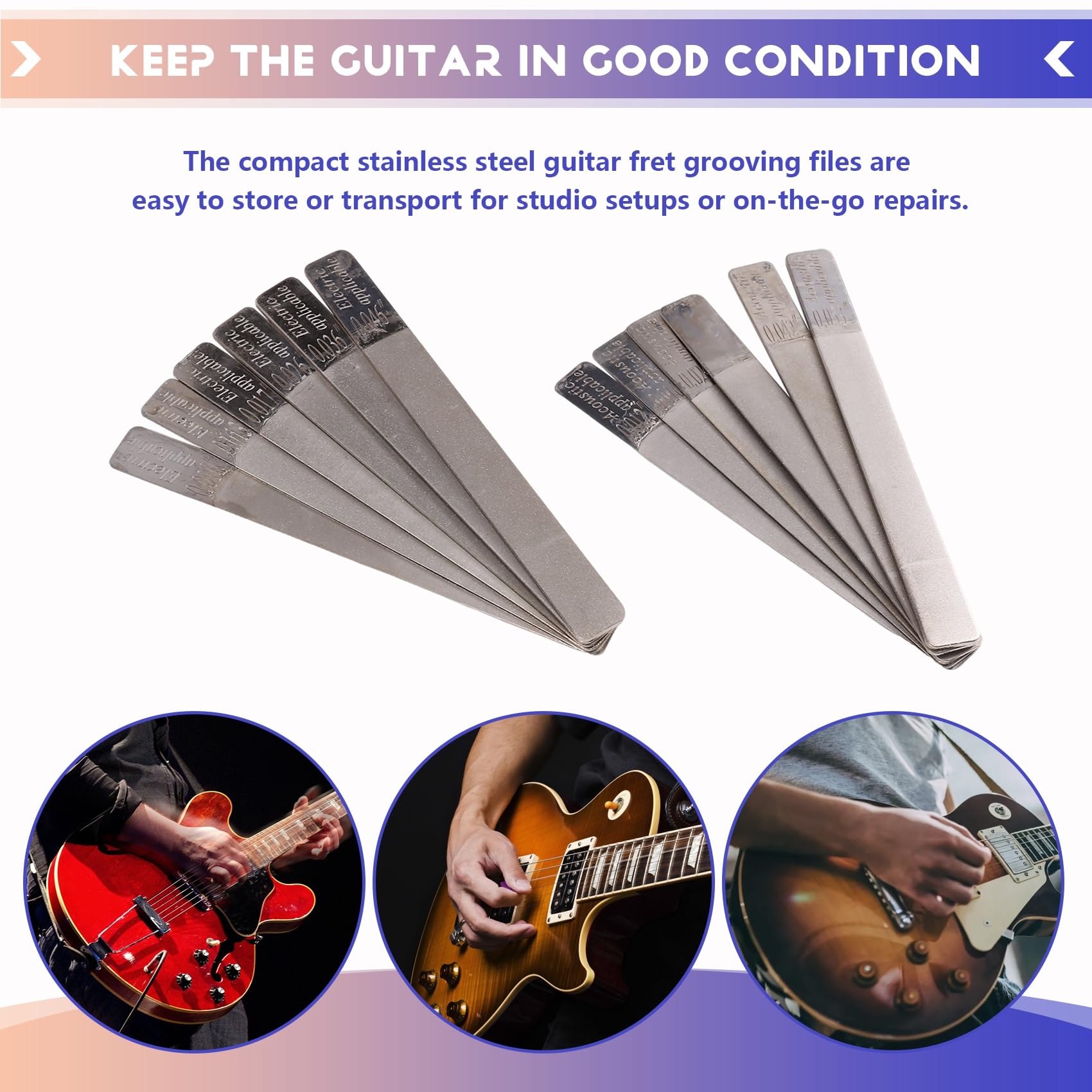 Gitarrensattelfeilen für Akustik- und E-Gitarren, Werkzeuge für Gitarrenbauer, Präzisions-Nutfeilen-Set für die Saitenpflege