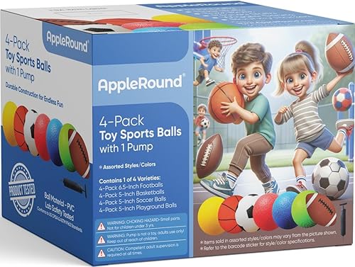 Miniatura 3 de AppleRound 4-Pack Small Sports Balls for Toddlers Kids with Air Pump - Choose Your Style 4X 5" Soccer Balls or 4X 5" Basketballs or 4X 6.5"