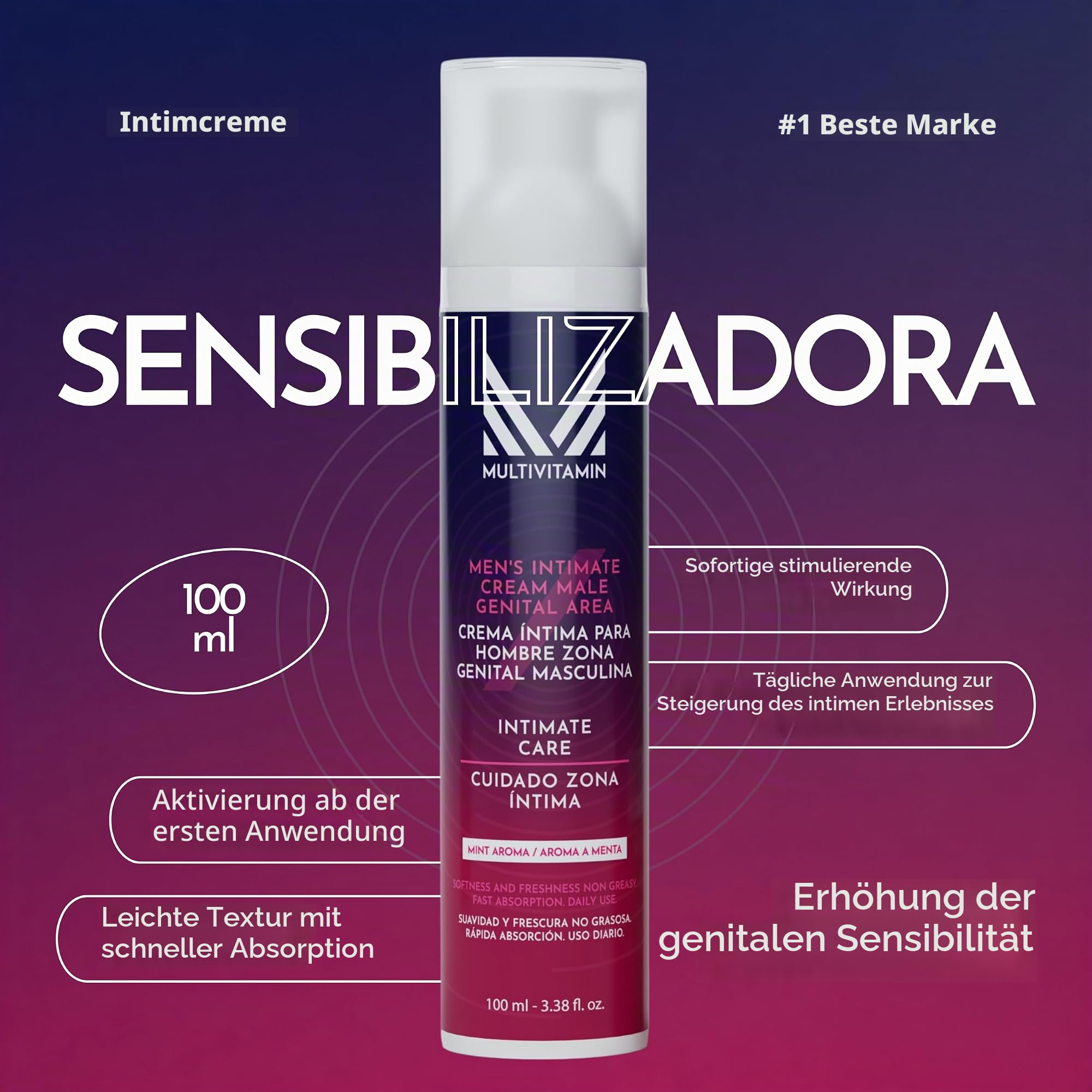 Genitalsensibilisierende Creme zur Verbesserung der Empfindlichkeit von Penis und Hoden. 100 ml.